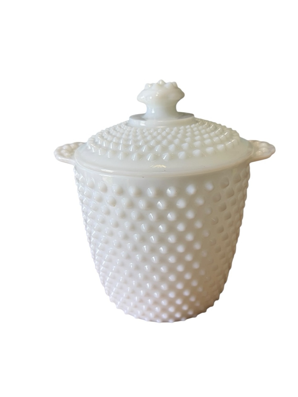 Vtg MCM Anchor Hocking Hobnail Milk Glass Lidded Cookie Jar  Ice Bucket (read)